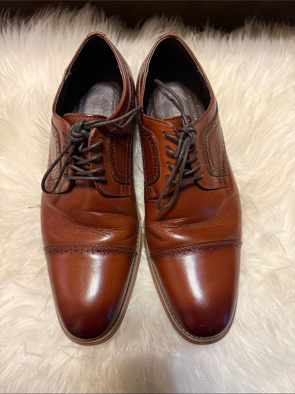 Stacy Adams Brown Leather Cap-Toe Derby Shoes
